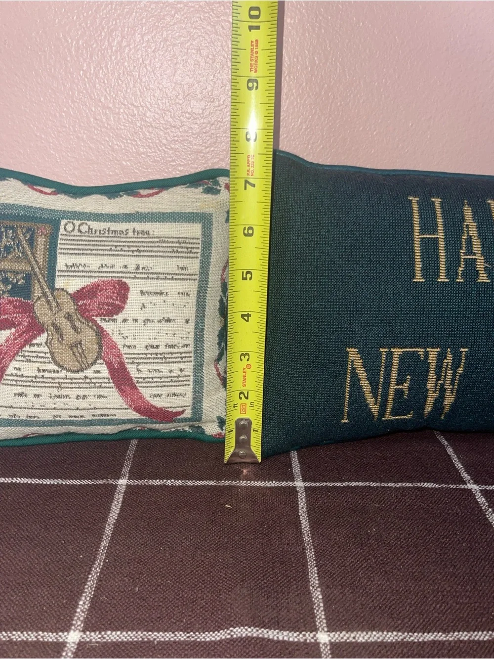Merry Christmas Decorative Pillow - Green and Gold Holiday Accent